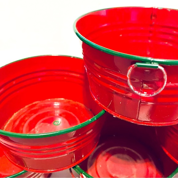 SET/7 CUTE CHRISTMAS MINIATURE METAL FARMHOUSE WASH BUCKET TRINKET FLORAL GIFT - Picture 3 of 4